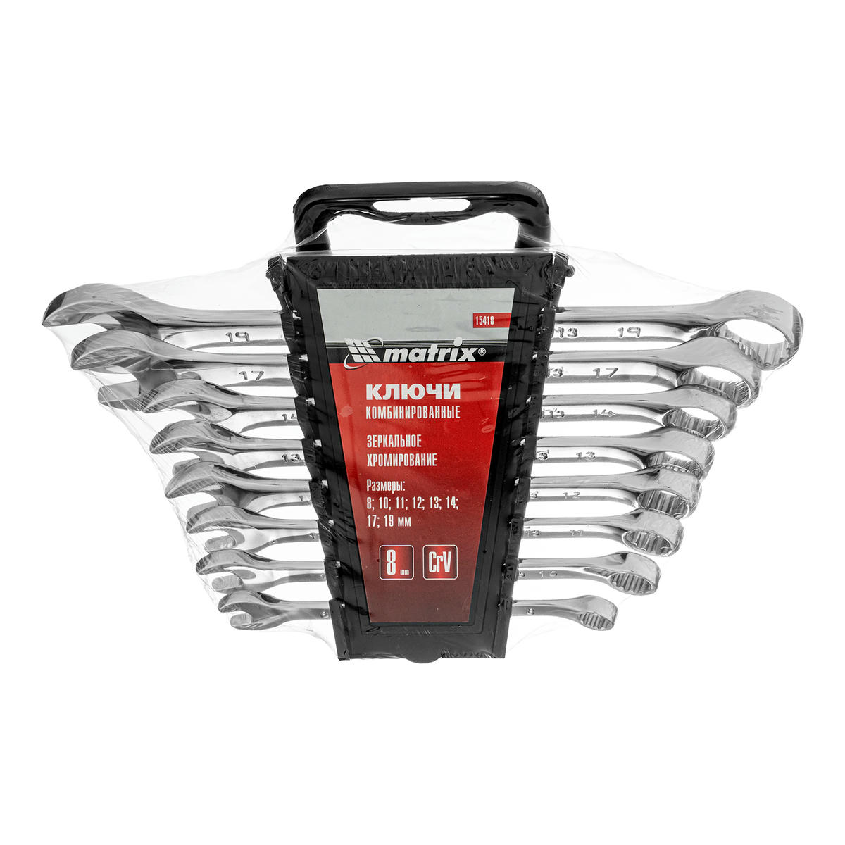 Набор ключей комбинированных 8-19 мм, 8 шт., CrV, полированный хром MATRIX preview 1