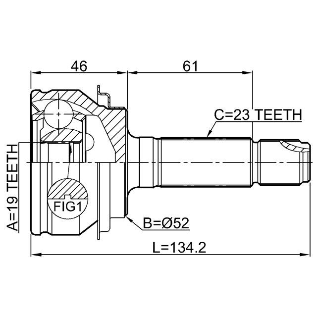 ШРУС НАРУЖНЫЙ ЗАДНИЙ 19X52X23, шт preview 2
