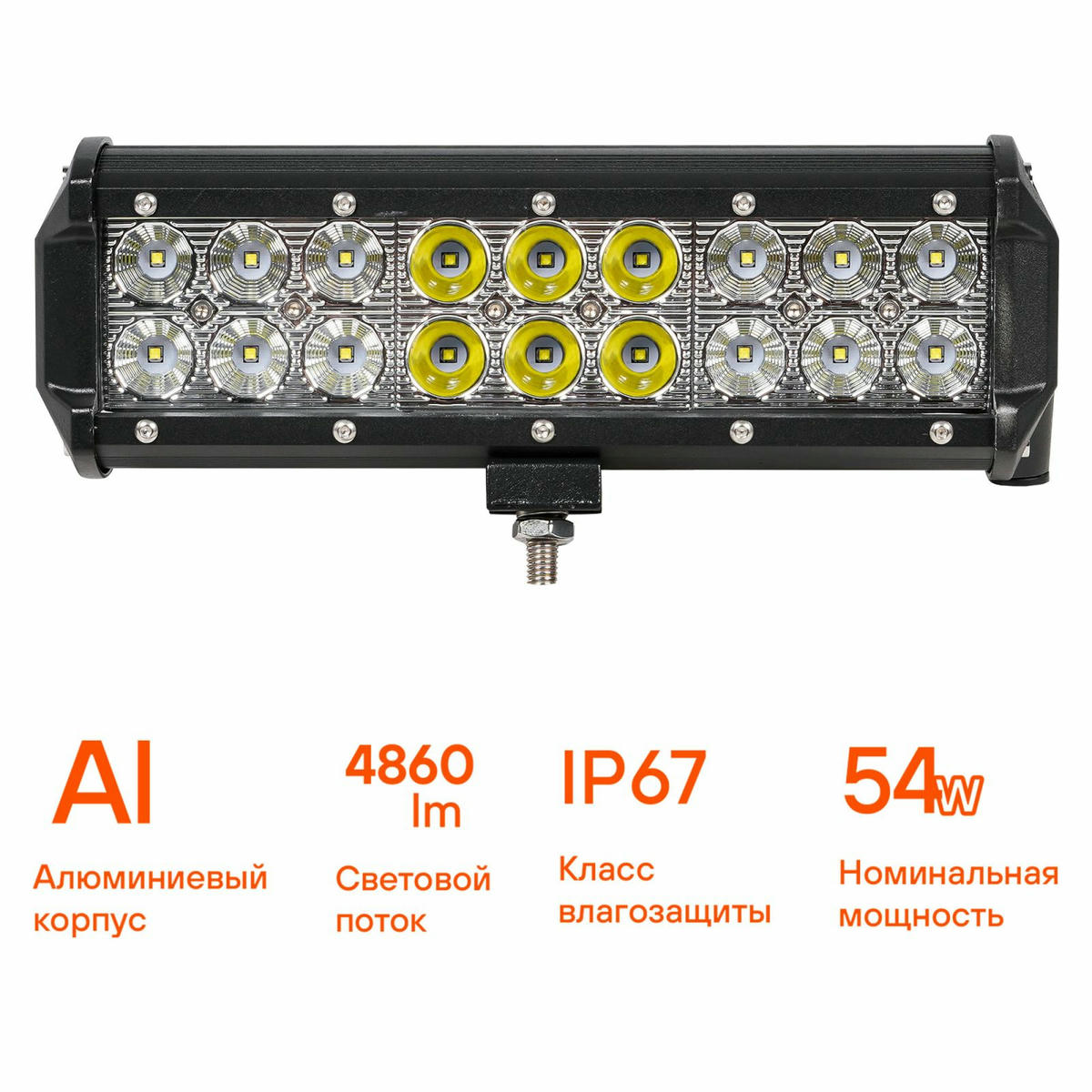 Фара светодиодная (балка) двухрядная, 18LED комбин. свет, 54W (235х78х65) 12/24V (ALED049) preview 2