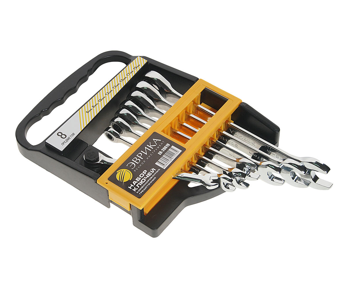Набор ключей комбинированых 8пр холдер 6-19мм трещоточных ЭВРИКА preview 1