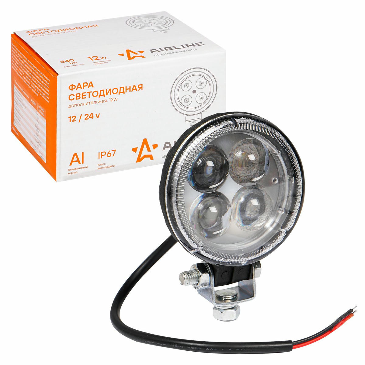 Фара светодиодная круглая, 4 LED направленный свет, 12W (83х83х51) 12/24V (ALED003) preview 1