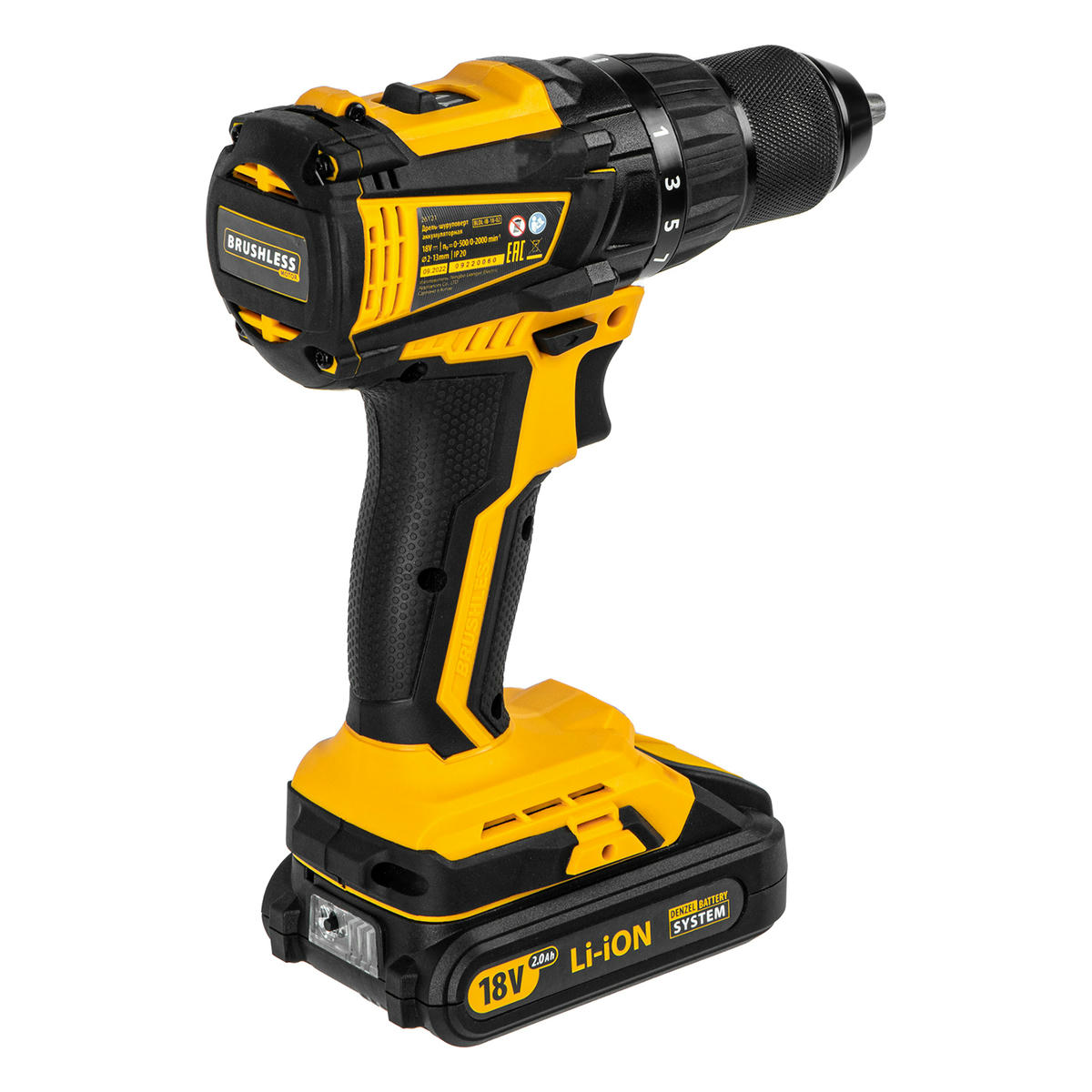 DENZEL 26121 Дрель-шуруповерт аккумуляторный бесщеточный BLDL-IB-18-02, Li-Ion, 18 В, 1.5 А/ч, 2 акб preview 3