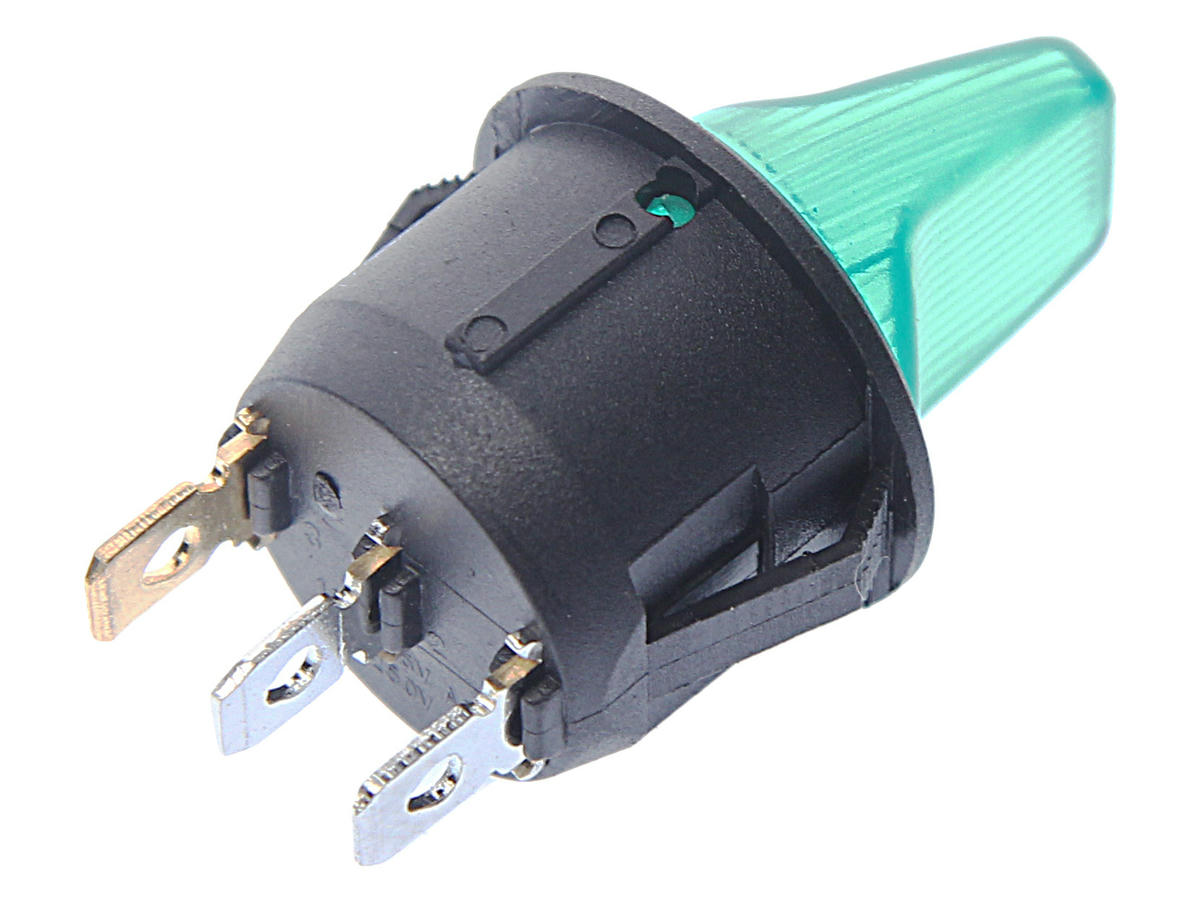 Выключатель клавишный круглый 12V 16А ON-OFF зеленый с подсветкой REXANT preview 1