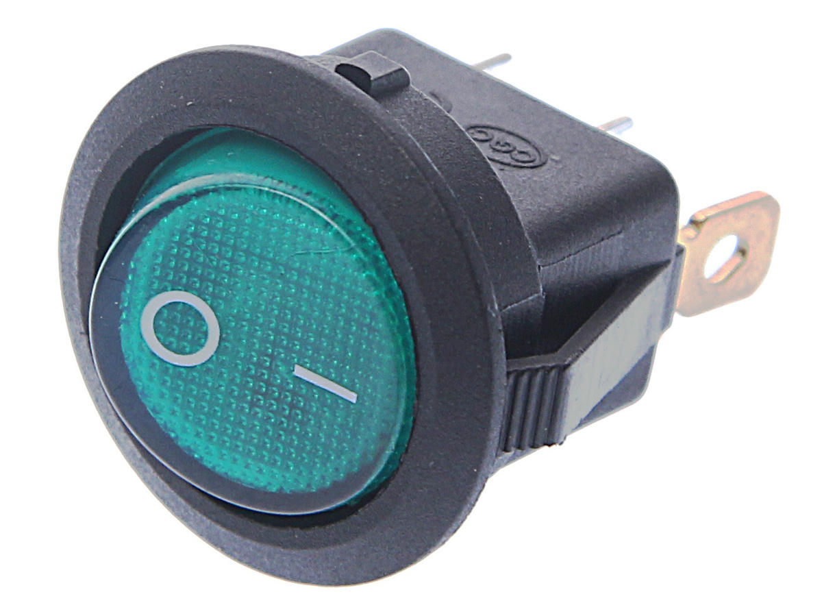 Выключатель клавишный круглый 12V 20А ON-OFF зеленый с подсветкой REXANT preview 1