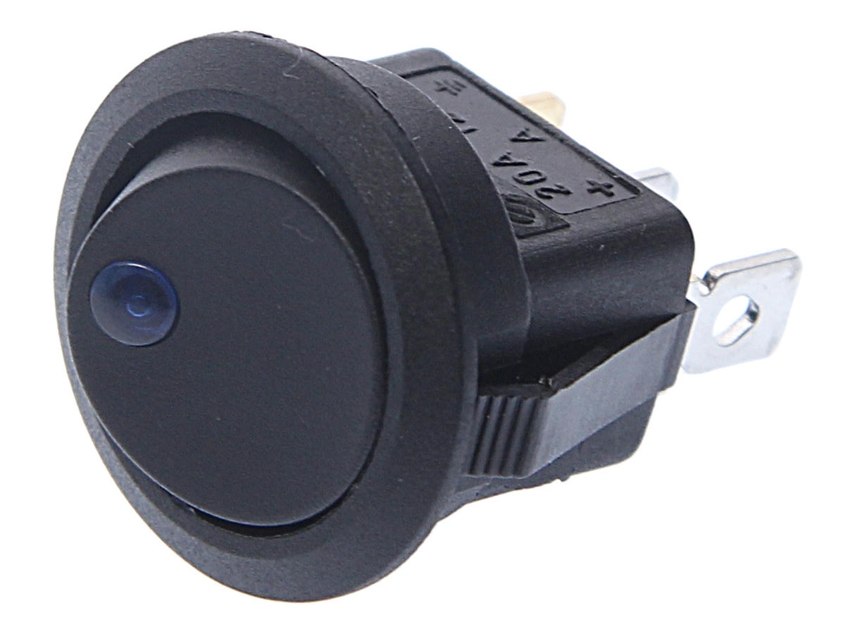 Выключатель клавишный круглый 12V 16A черн. с син. подсв. preview 1