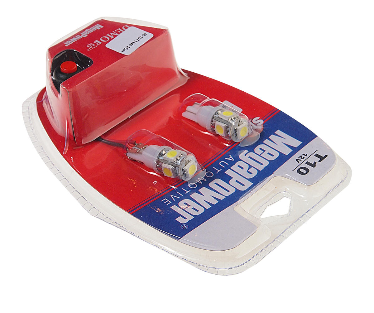 Лампа T10W (W2,1x9,5d) 5 SMD 5050 WHITE блистер с тестером (2 шт) 6000K 12V MEGAPOWER preview 1