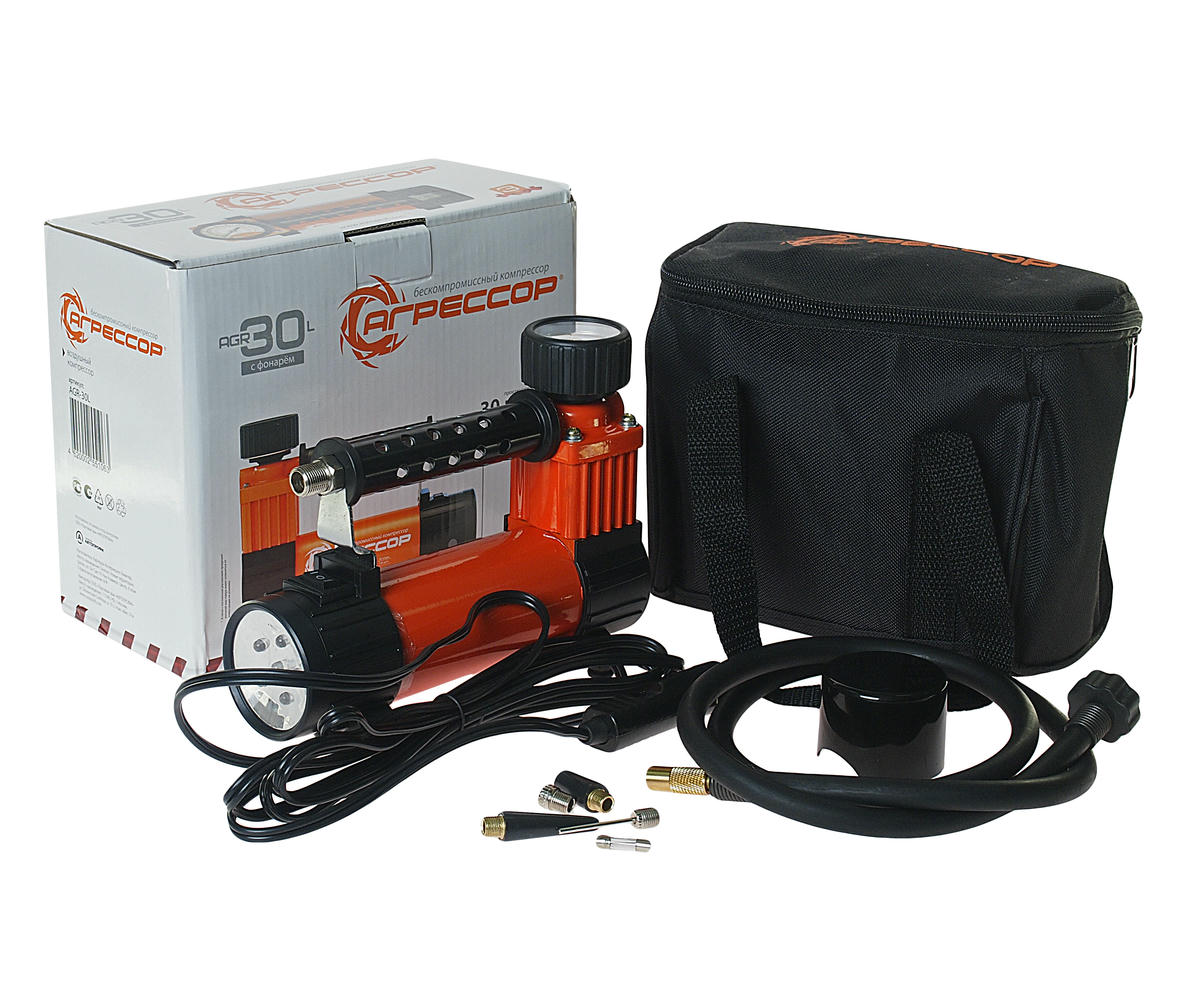 Компрессор автомобильный Агрессор 30л/мин с фонарем preview 3