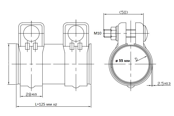 Хомут глушителя трубчатый с муфтой D=55 мм L=125 мм (оцинк. сталь) TRIALLI TC 55 Z preview 4