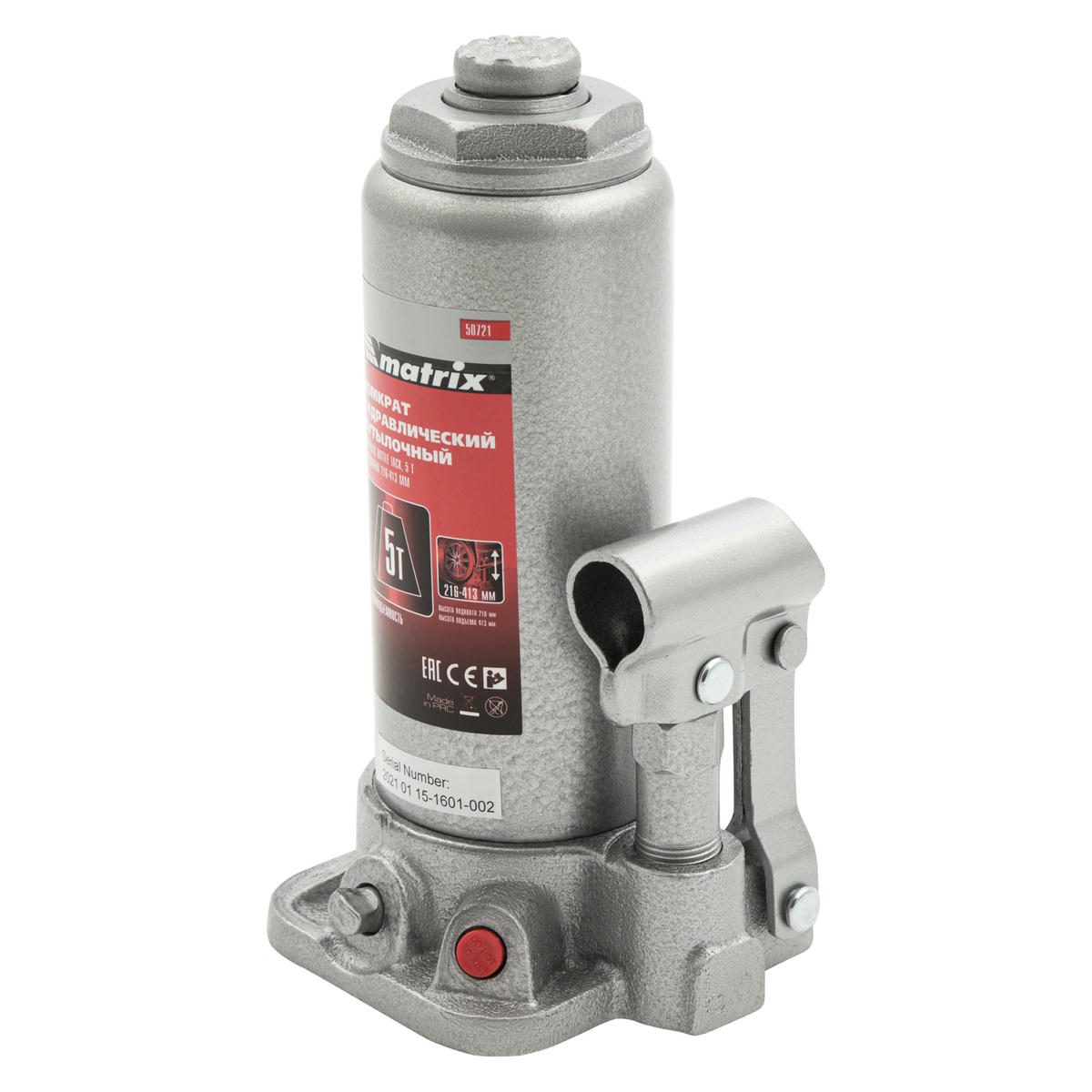 Домкрат гидравлический бутылочный, 5 т, высота подъема 216-413 мм MATRIX Master 50721 MATRIX 50721 preview 1