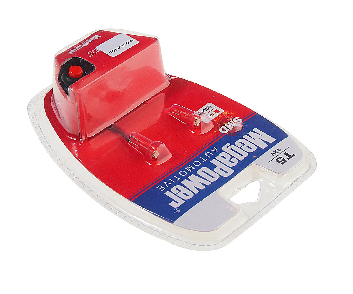 Лампа T5 (W2*4.6d) 1 SMD 3528 RED блистер с тестером (2шт) 12V MEGAPOWER preview 1