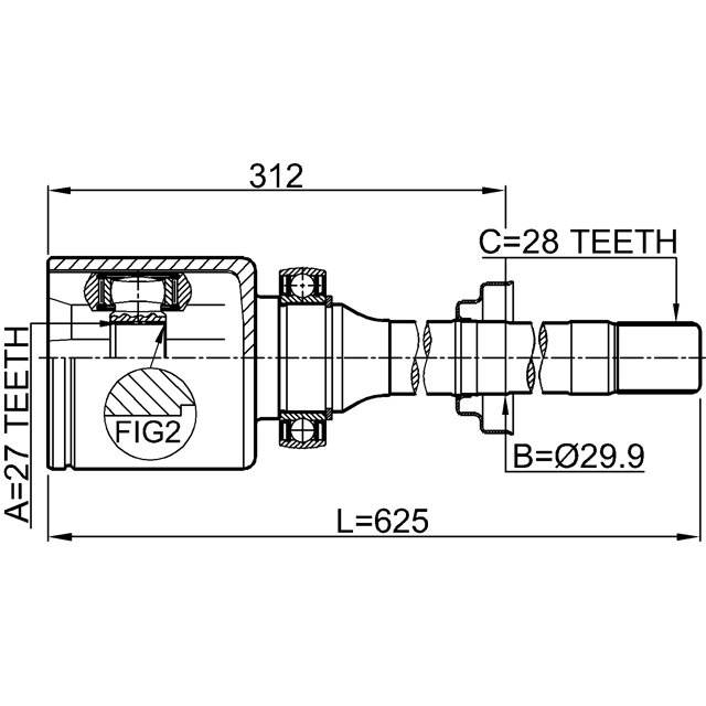 2911-FLIIRH_ШРУС внутренний правый с валом к-кт! 27x29.9x28 Land Rover Freelander 2.2TD 06-14 preview 2