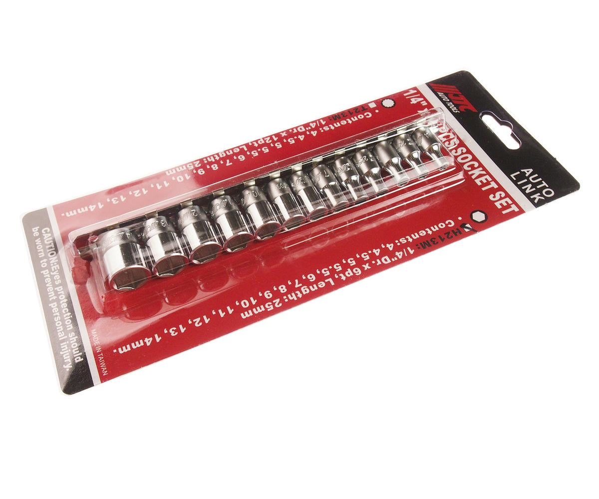 Набор головок торцевых 6-гранных 1/4" 4-14мм, длина 25мм 13шт JTC preview 1