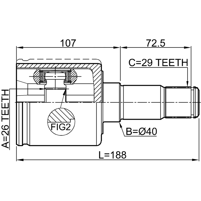 Шрус внутренний левый 26x40x29 preview 2