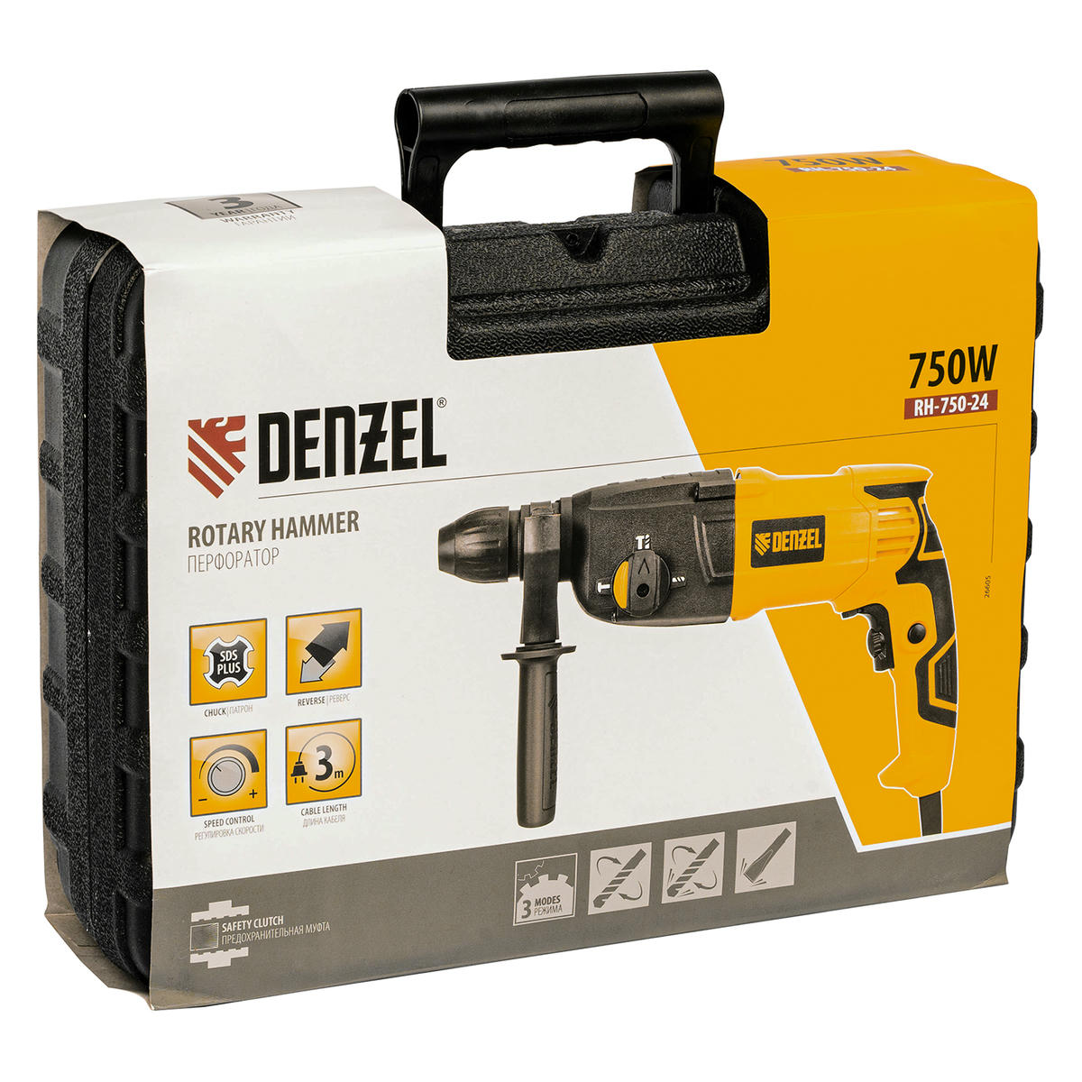 DENZEL 26605 Перфоратор электрический RH-750-24, SDS-plus, 750 Вт, 2,5 Дж, 3 реж. preview 4