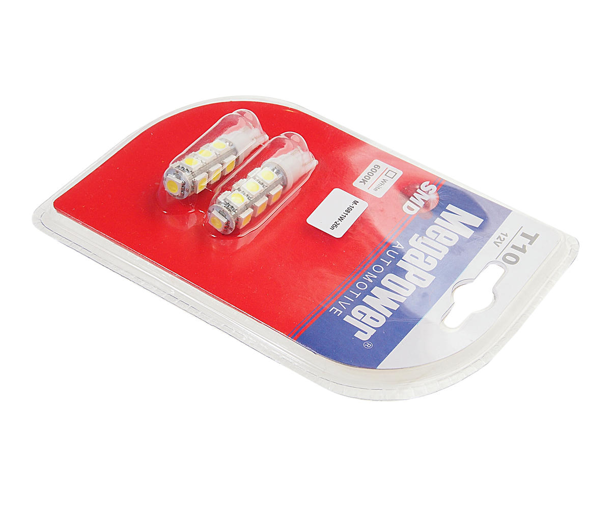 Лампа T10W (W2,1x9,5d) 13 SMD 5050 WHITE блистер (2 шт) 6000K 12V MEGAPOWER preview 1