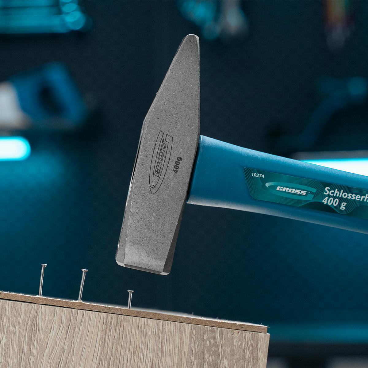 Молоток 400г слесарный квадратный боек, фибергласовая обрезиненная рукоятка GROSS preview 5