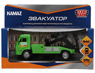 Машина металл KAMAZ ЭВАКУАТОР 15 см, двери, подвиж дет, инерц, зеленый, кор. Технопарк в кор.2*36шт