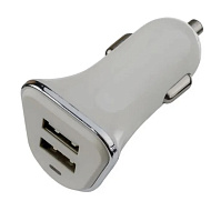 Устройство зарядное автомобильное с двумя разъемами USB, 2.1A, белый/серебро, PERFEO