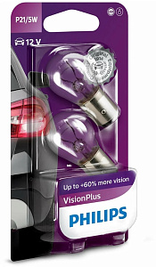 Лампа 12V двухконтактная P21/5W (BAY 15d) 12V (2шт) Philips VISION PLUS