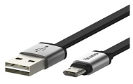 Кабель USB2.0-microUSB плоский серебро/чёрный OLMIO