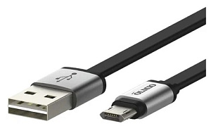 Кабель USB2.0-microUSB плоский серебро/чёрный OLMIO