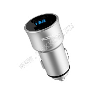 Устройство зарядное авт USB выход Rock H2 Car Charger with display 2 USB 3.4A silver