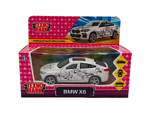 Модель автомобиля BMW X6 ДЛЯ ДЕВОЧЕК 12 см, двери, багаж, инер, белый, кор. Технопарк