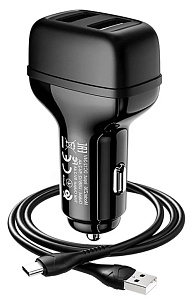 Устройство зарядное 2USB+lighting cable HOCO Z36 black
