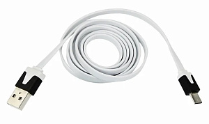 Кабель зарядки microUSB шнур плоский 1м белый