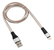 Кабель REXANT USB-Lightning 2.4 A, 1 м, белая нейлоновая оплетка