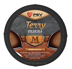 Оплетка на руль TERRY кожа перфорированная черная (38см) M