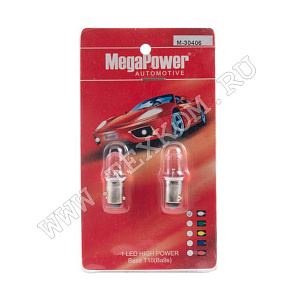 Лампа 12V T4W (BA9s) светодиод MEGAPOWER WHITE (2шт) 12V