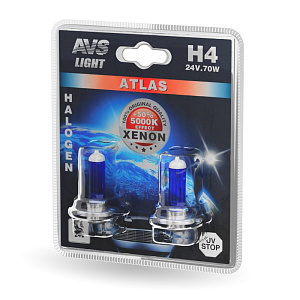 Лампа 24V H4 (70) P14.5s AVS ATLAS /5000К/ 2шт бл.