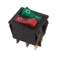 Выключатель клавишный 250V 15А ON-OFF красный/зеленый с подсветкой REXANT