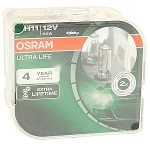 Лампа 12V H11 (55) ULTRA LIFE бокс2шт OSRAM