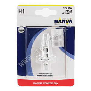 Лампа 12V H1 (55) P14.5s+30% RANGE POWER 12V Narva