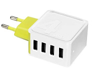 Устройство зарядное сетевое USB выход Rock Space Sugar Travel Charger 4 USB 4A white/yellow