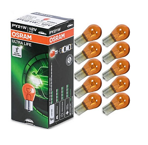 Лампа 12V одноконтактная PY21W (BAU15s) ULTRA LIFE 12V желтая OSRAM