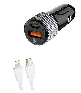 Устройство зарядное LDNIO C510Q/+ Кабель PD-L/ 1 USB QC 3.0 + 1 USB PD/ Выход: 5V_9V_12V, 3