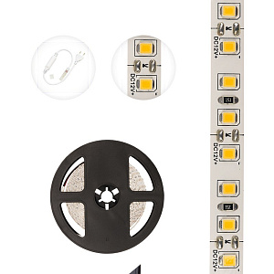 Лента LED 5м 12 В, 8 мм, IP23, SMD 2835, 120 LED/m, 12 V, цвет свечения теплый белый (3000 K)