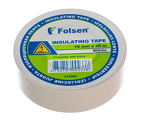 Изолента Folsen 19мм.х20м. белая, толщина 0,12мм от -10 до +80С