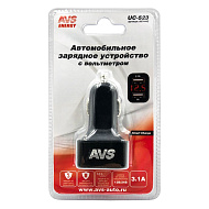 Зарядное устройство AVS USB 2порта UC-523 (3А,черный) с вольтметром