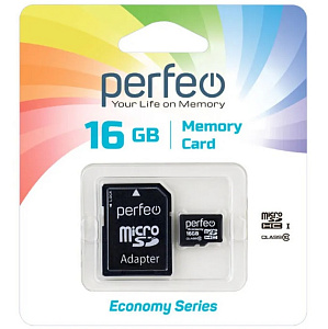 Карта памяти microSD 16GB High-Capacity (Class 10) economy series Perfeo