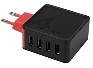 Устройство зарядное сетевое USB выход Rock Space Sugar Travel Charger 4 USB 4A black/red