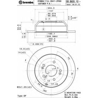 Диск тормозной задний Brembo 08.B605.10 фото