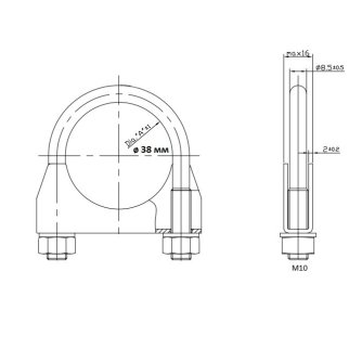 Хомут глушителя U-образный D=38 мм (стремянка) (оцинк. сталь) TRIALLI UC 38 Z фото 3