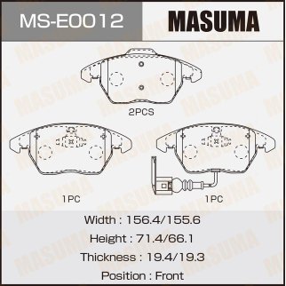 Колодки тормозные передние к-кт Masuma MS-E0012 фото