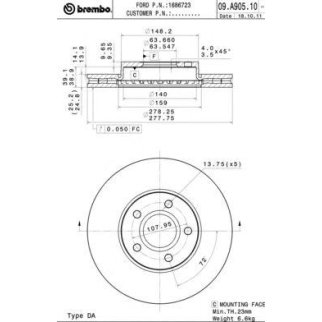 Диск тормозной brembo 09.A905.10 фото