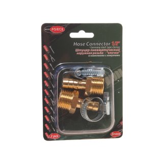 Штуцер пневматический наруж. резьба 1/2&quot;- &quot;елочка&quot; 10мм (2 шт. + хомуты) в блистере ROCK FORCE фото