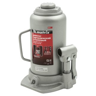 Домкрат гидравлический бутылочный, 20 т, h подъема 242-452 мм MATRIX 50731 фото